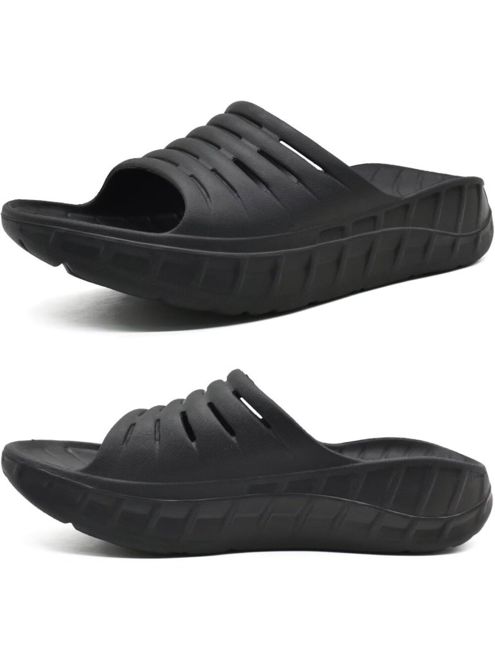 Men's Black Sandals Orthotic Arch Support Open Toe Sport Slides Thick Cushion